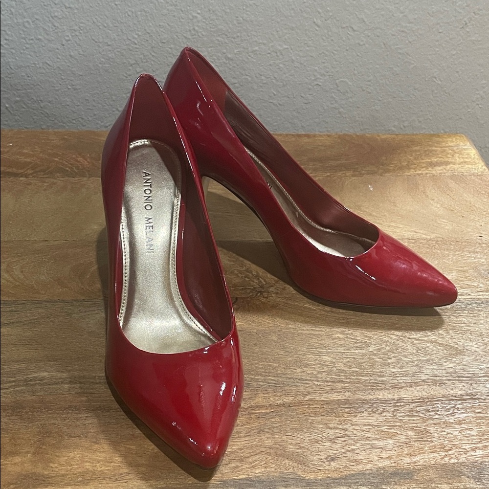ANTONIO MELANI Red Patent Pointed-Toe Pumps - Classic Heel